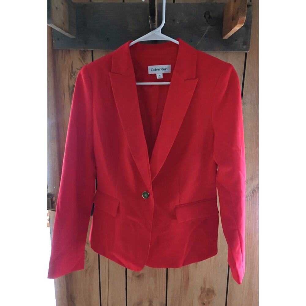 Calvin Klein Vibrant Orange Blazer 8P Petite Tailored Stretch Career Jacket